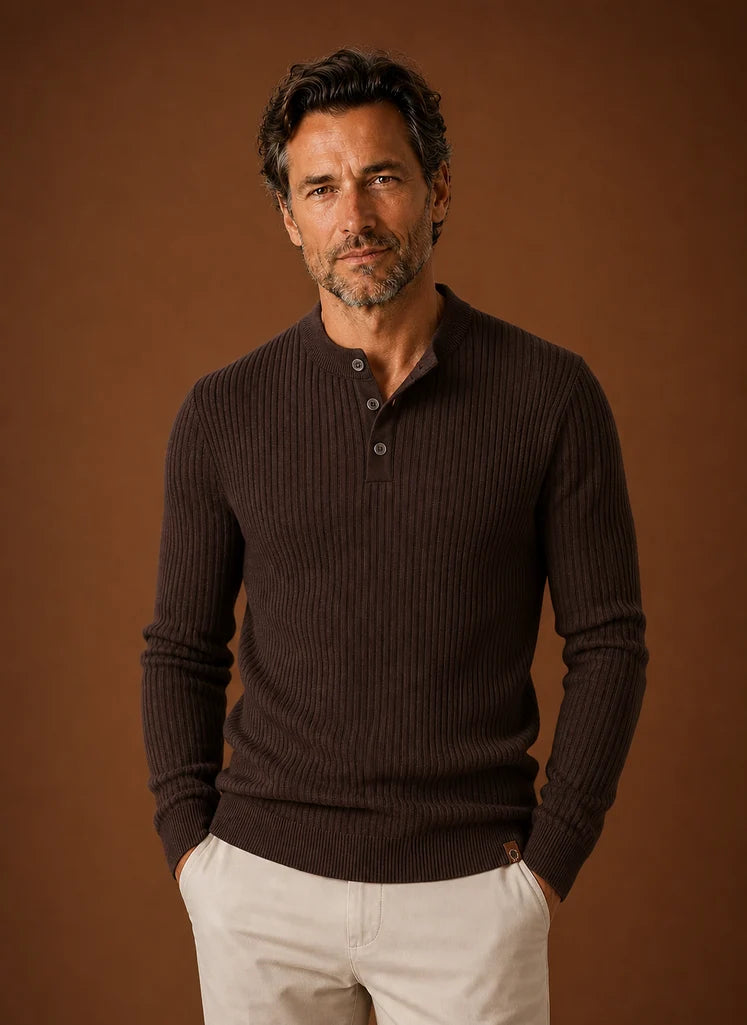 Men's Pullover Knit Sweater Shirt with Structured Neckline 0