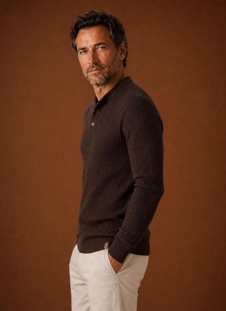 Men's Pullover Knit Sweater Shirt with Structured Neckline 1
