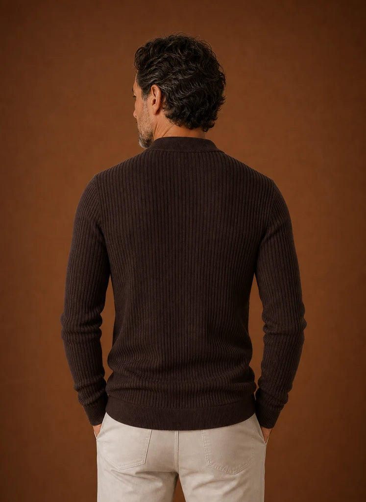 Men's Pullover Knit Sweater Shirt with Structured Neckline 2