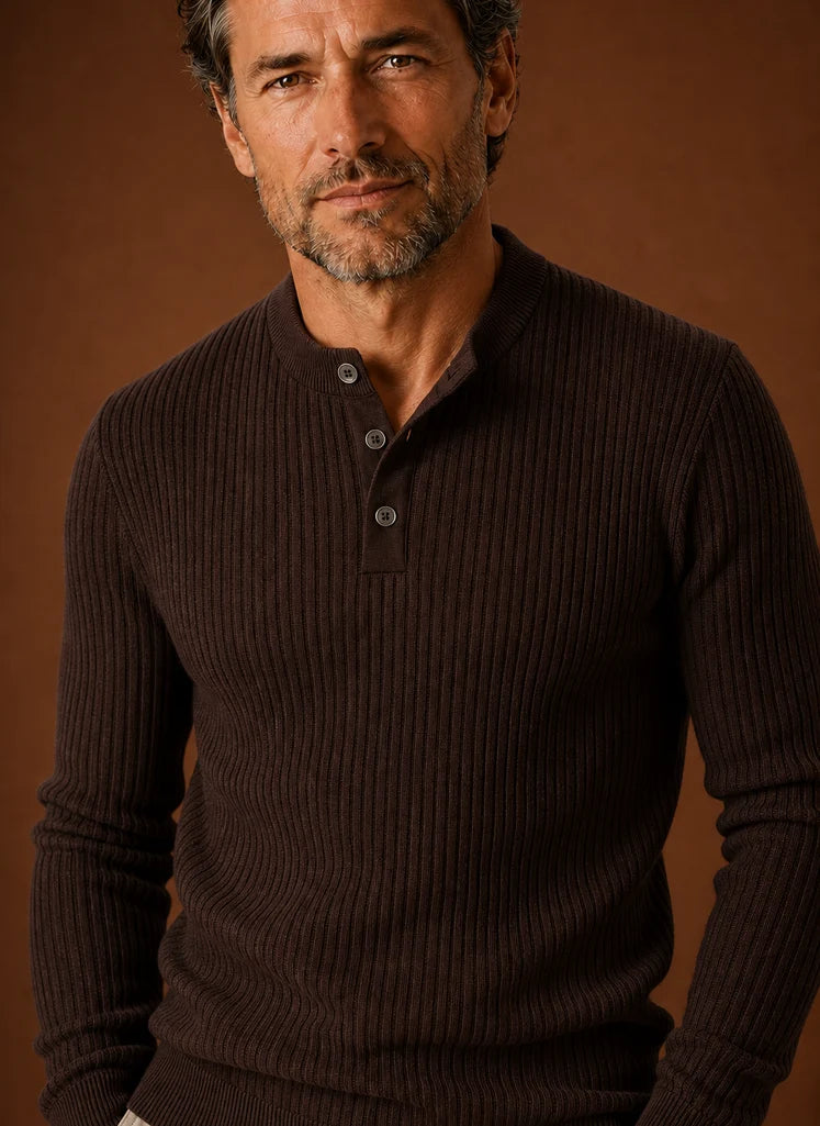 Men's Pullover Knit Sweater Shirt with Structured Neckline 3