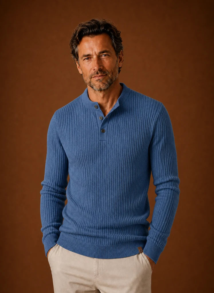Men's Pullover Knit Sweater Shirt with Structured Neckline 4