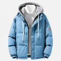 Men's quilted hooded puffer jacket featuring adjustable cuffs and hem, perfect for winter warmth and style. 0