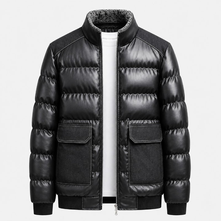 Men's quilted utility puffer jacket featuring reinforced panels for enhanced durability and warmth, ideal for outdoor activities and casual wear. 0