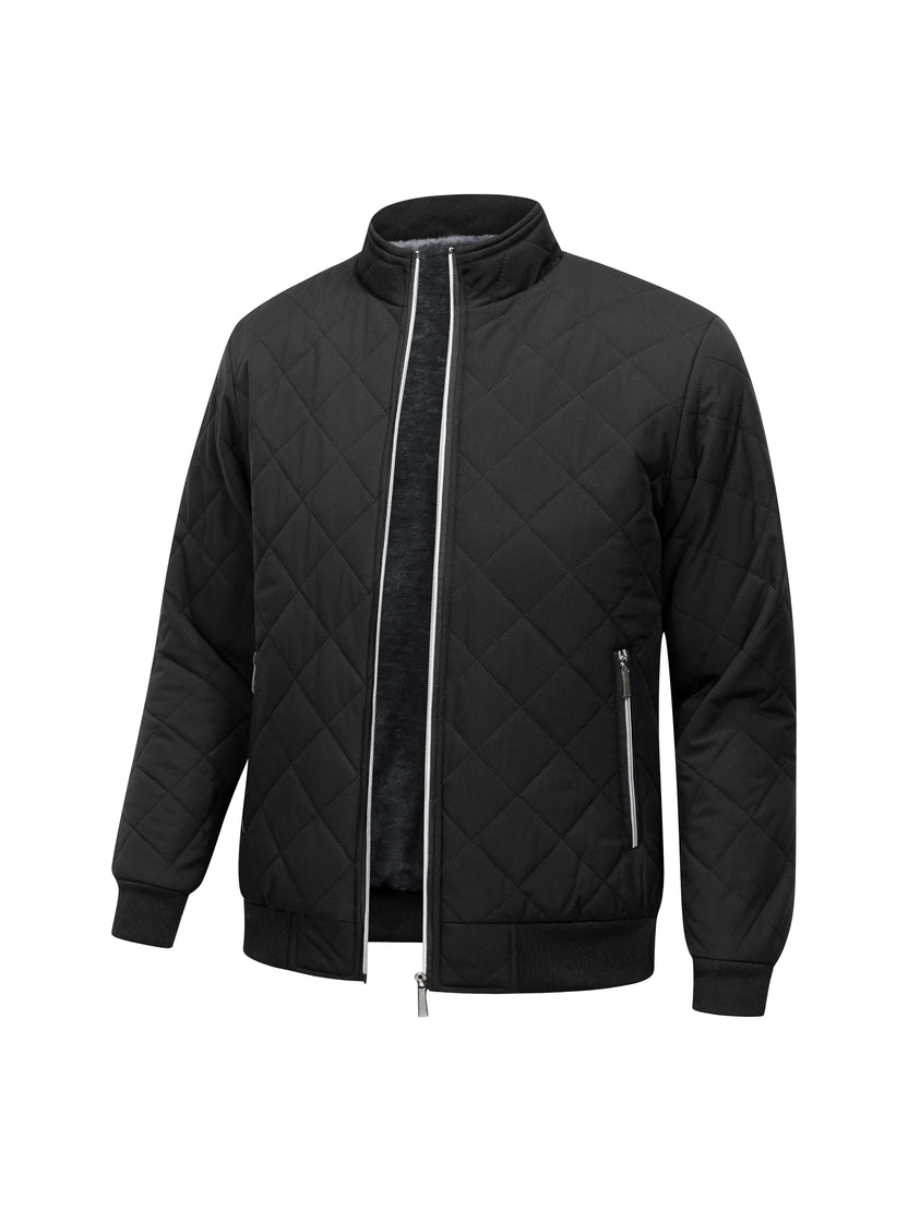 Men's quilted winter jacket featuring a cozy faux fur lining and stylish ribbed cuffs, perfect for staying warm and fashionable in cold weather. 0