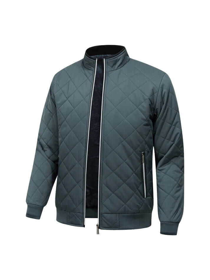 Men's quilted winter jacket featuring a cozy faux fur lining and stylish ribbed cuffs, perfect for staying warm and fashionable in cold weather. 1