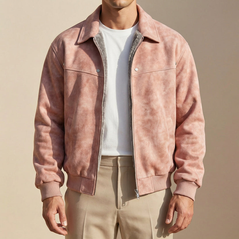 Men's relaxed fit smooth leather zip jacket, perfect for everyday wear, showcasing a stylish design and comfortable fit, ideal for casual outings and versatile styling. 1