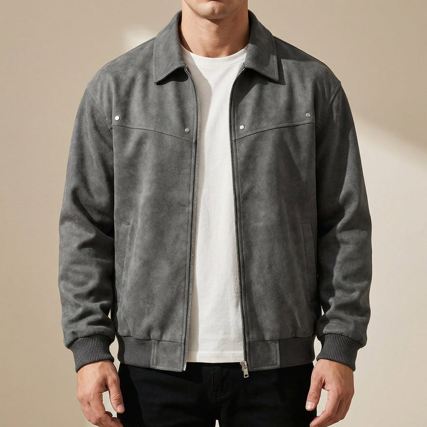 Men's relaxed fit smooth leather zip jacket, perfect for everyday wear, showcasing a stylish design and comfortable fit, ideal for casual outings and versatile styling. 3