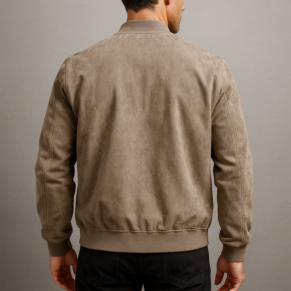 Men's relaxed fit suede jacket featuring durable zippers, ideal for stylish comfort and versatility in any wardrobe. 4