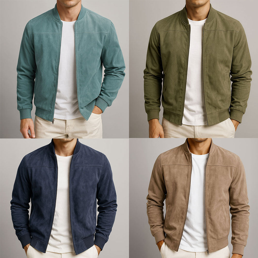Men's relaxed fit suede jacket featuring durable zippers, ideal for stylish comfort and versatility in any wardrobe. 5