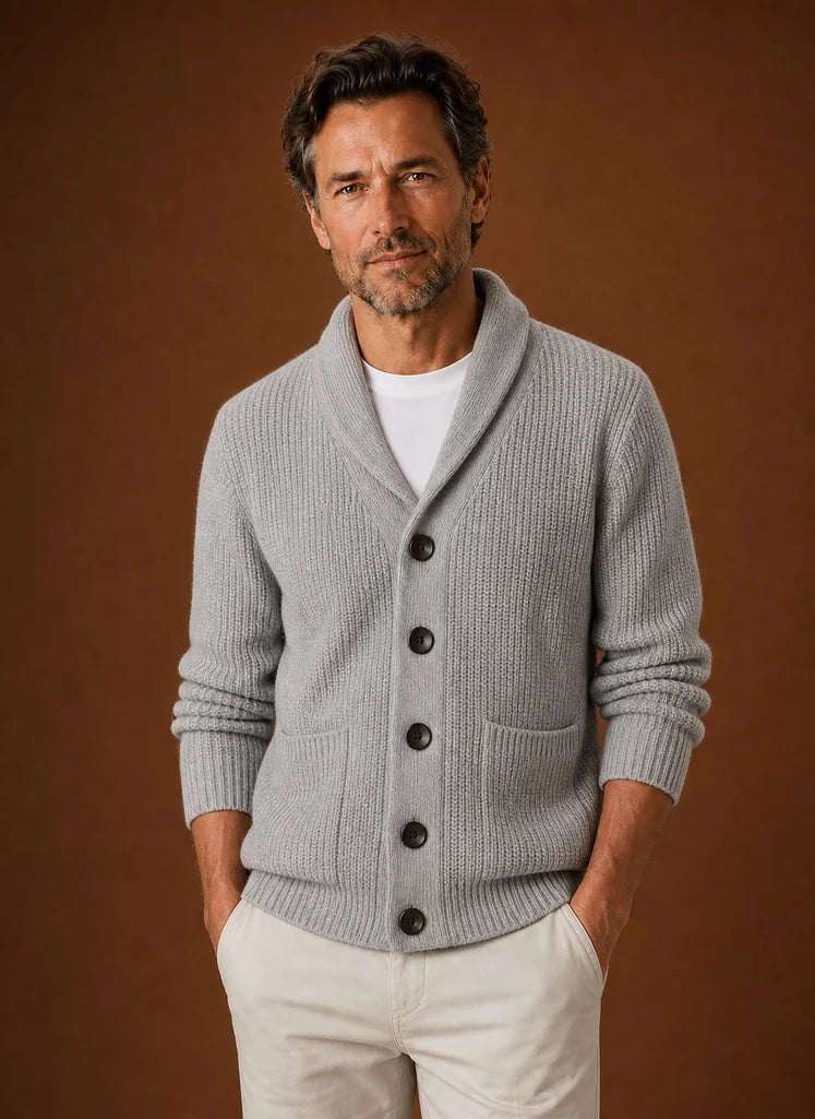 Men's Shawl Collar Knit Cardigan with Button Closure 0