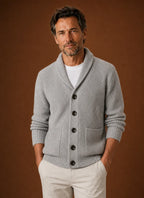 Men's Shawl Collar Knit Cardigan with Button Closure 0