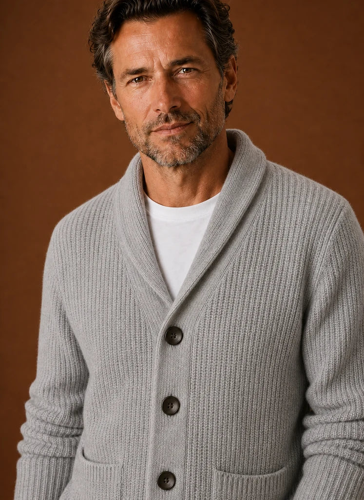 Men's Shawl Collar Knit Cardigan with Button Closure 2