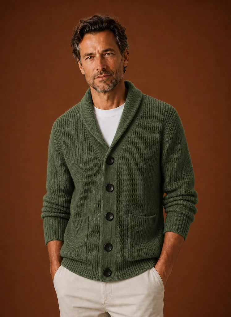 Men's Shawl Collar Knit Cardigan with Button Closure 4