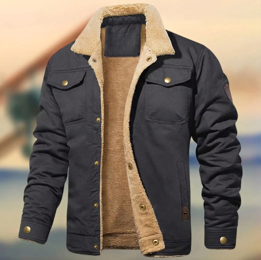 Men's Sherpa-lined button-up jacket featuring chest pockets, perfect for stylish winter wear and warmth. 3