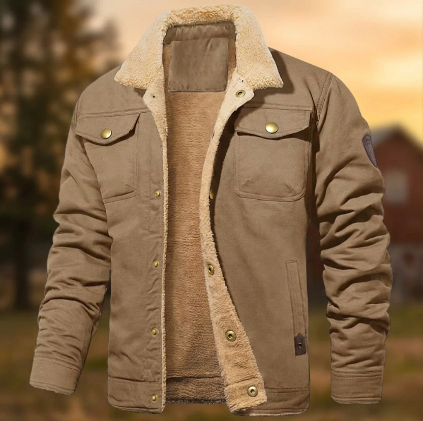 Men's Sherpa-lined button-up jacket featuring chest pockets, perfect for stylish winter wear and warmth. 4
