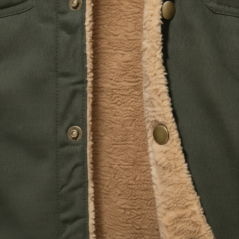 Men's Sherpa-lined button-up jacket featuring chest pockets, perfect for stylish winter wear and warmth. 6
