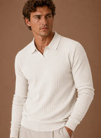 Men's Slim Fit Ribbed Knit Polo Sweater with Stretch Fabric 5