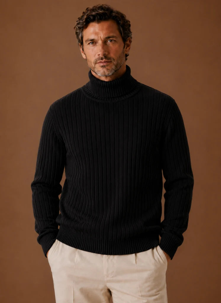 Men's Slim Fit Ribbed Turtleneck Sweater with Stretch Knit 3