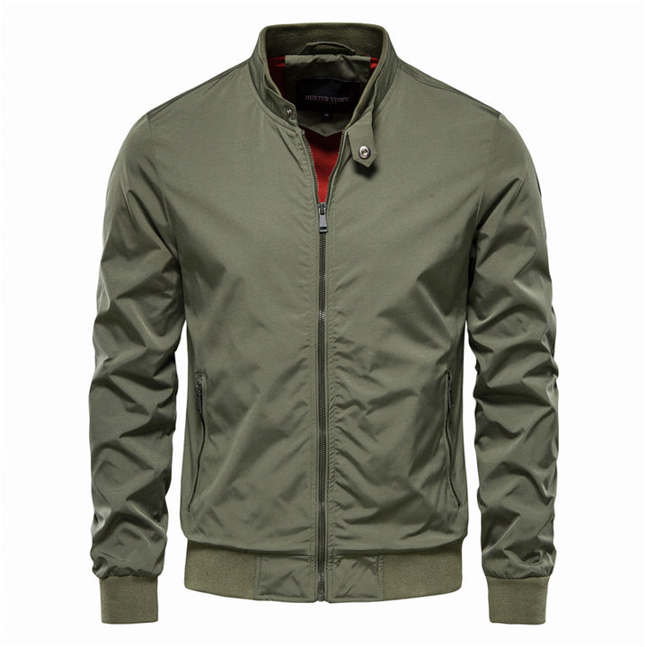 Men's stand-collar full-zip bomber jacket in a regular fit, featuring a stylish design and versatile fabric, perfect for casual outings and layering in 0