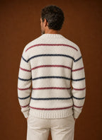 Men's Striped Knit Crewneck Sweater with Ribbed Details 2