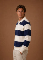 Men's Striped Knit Polo Sweater with Button Placket 1
