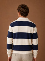 Men's Striped Knit Polo Sweater with Button Placket 2