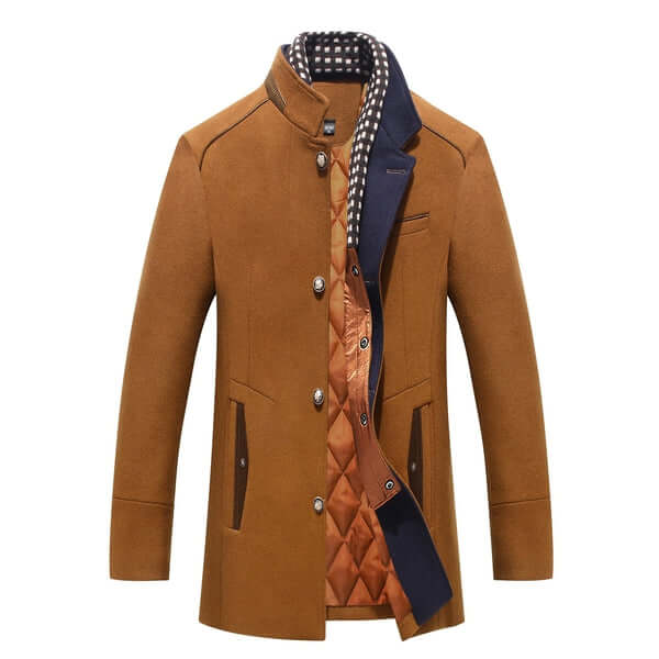 Men's structured double-breasted high-collar winter coat featuring a stylish design, warm fabric, and elegant silhouette, perfect for cold weather and formal 0