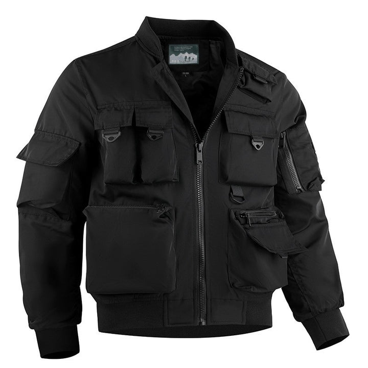 Men's Utility Cargo Bomber Coat featuring zip closure, designed for everyday wear with multiple pockets for practicality and style. 0