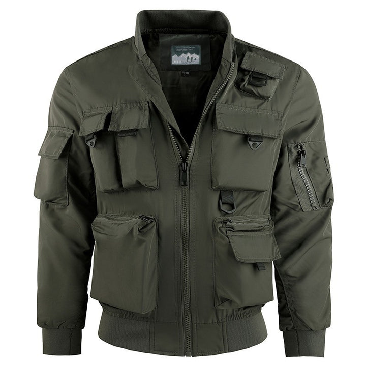 Men's Utility Cargo Bomber Coat featuring zip closure, designed for everyday wear with multiple pockets for practicality and style. 1