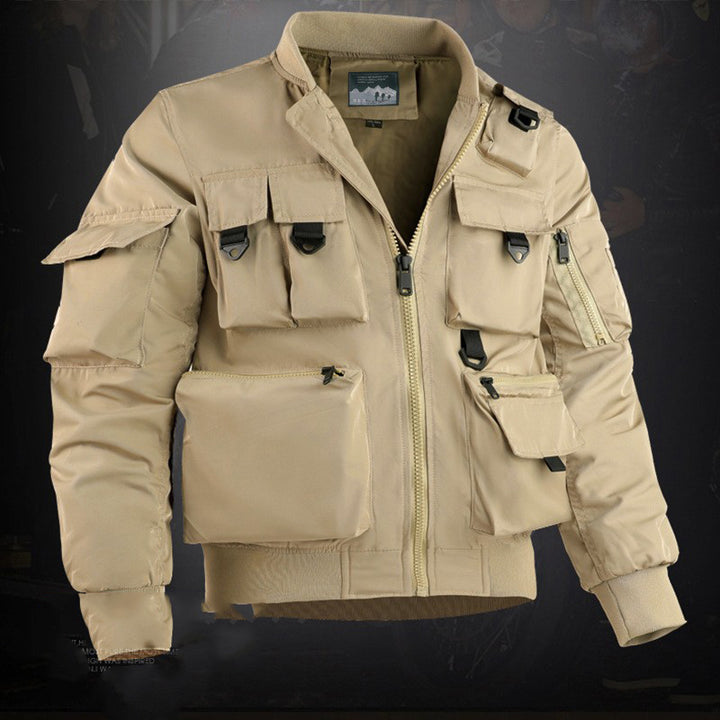 Men's Utility Cargo Bomber Coat featuring zip closure, designed for everyday wear with multiple pockets for practicality and style. 3