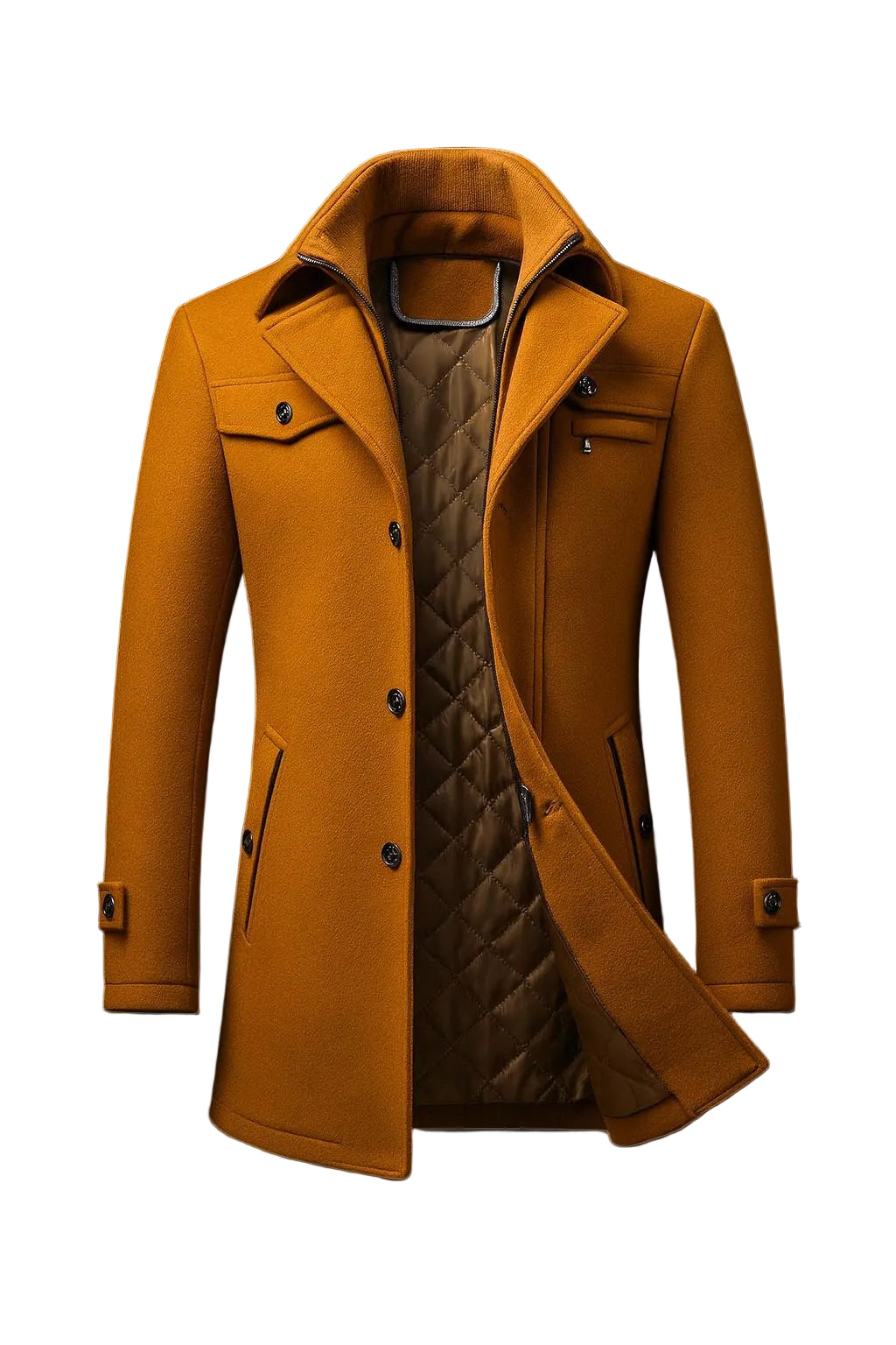 Men's warm-lined winter coat featuring a stylish textured collar, perfect for cold weather protection and comfort. 0