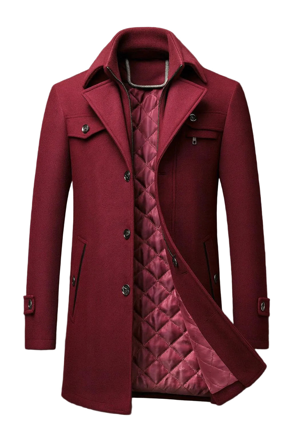 Men's warm-lined winter coat featuring a stylish textured collar, perfect for cold weather protection and comfort. 1