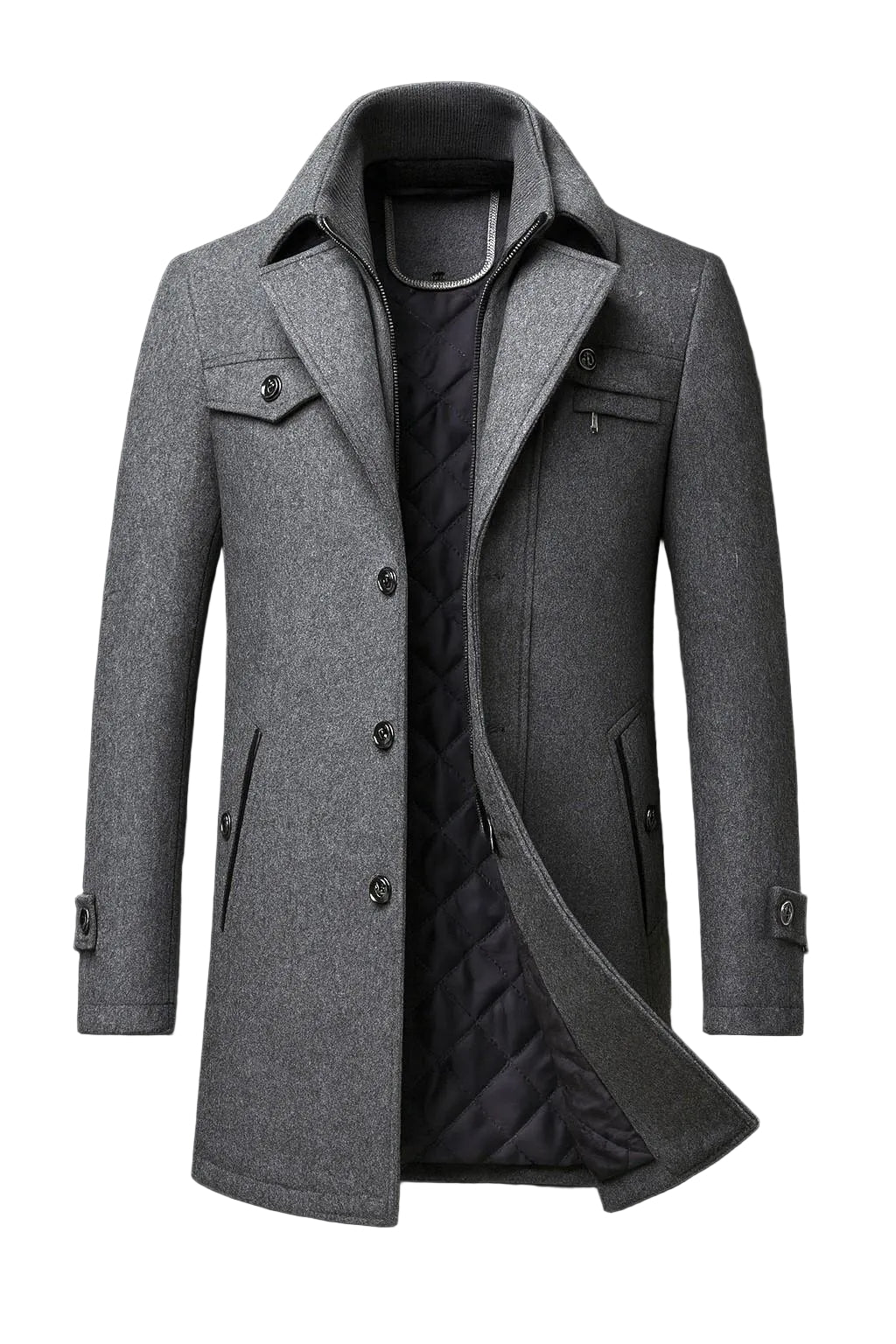 Men's warm-lined winter coat featuring a stylish textured collar, perfect for cold weather protection and comfort. 2