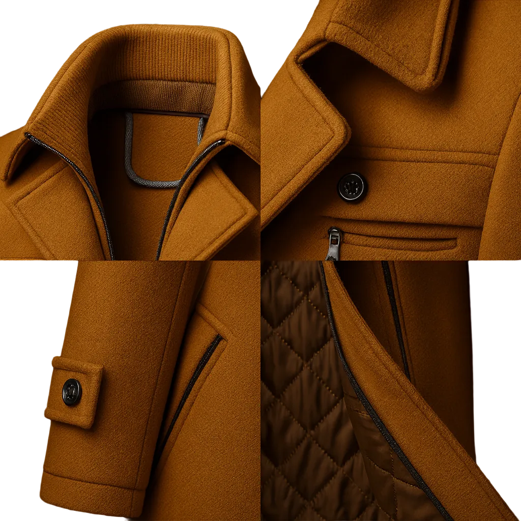 Men's warm-lined winter coat featuring a stylish textured collar, perfect for cold weather protection and comfort. 4