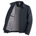 Men's zip-front business jacket featuring a stylish plaid lining and classic lapel collar, perfect for professional and casual occasions. 0