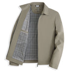 Men's zip-front business jacket featuring a stylish plaid lining and classic lapel collar, perfect for professional and casual occasions. 3