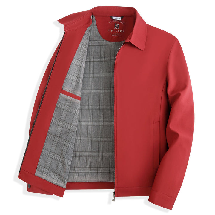Men's zip-front business jacket featuring a stylish plaid lining and classic lapel collar, perfect for professional and casual occasions. 4