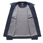 Men's zip-front business jacket featuring a stylish plaid lining and classic lapel collar, perfect for professional and casual occasions. 5