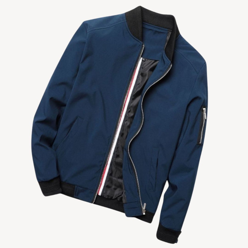 Men's zip-up bomber jacket featuring contrast details, designed for a stylish and modern look, perfect for casual outings and layered outfits. 5