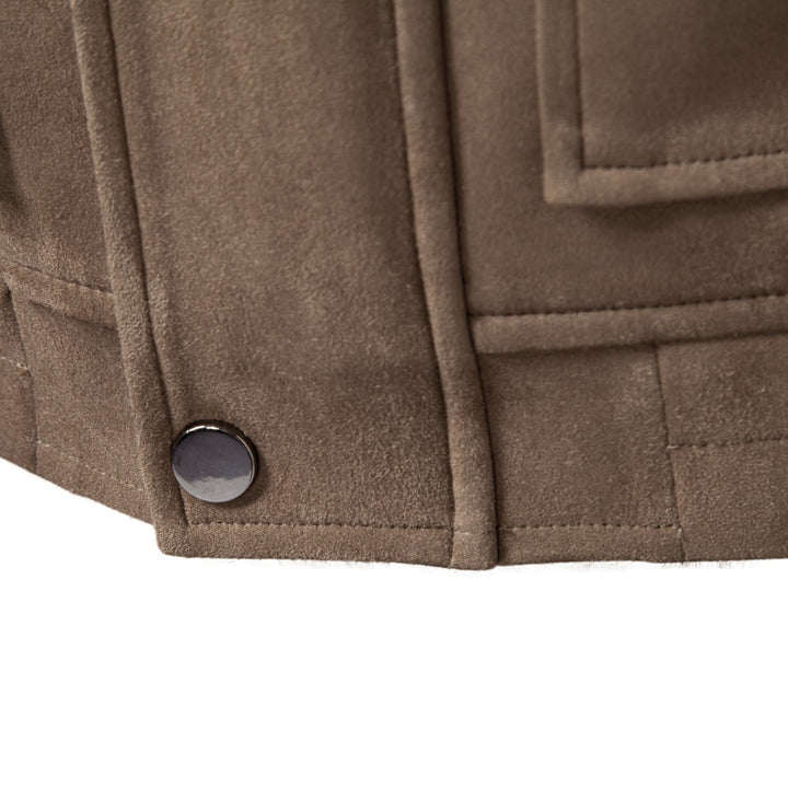 Men's zip-up casual jacket featuring a stylish suede-style finish, perfect for transitional weather and everyday wear. 4