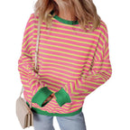 Women’s Striped Boxy Sweatshirt – Casual Contrast Trim Style