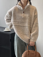 Women’s Half-Zip Stand Collar Sweater – Soft Warm Layer