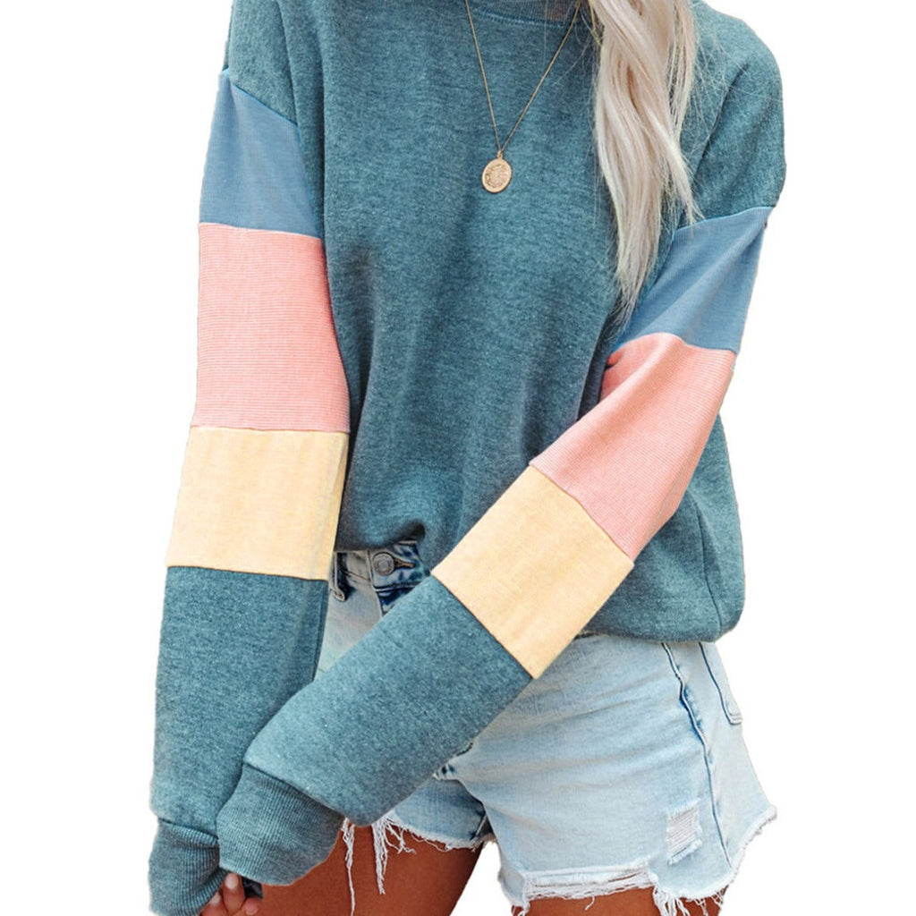 Women’s Color Sleeve Casual Sweater – Relaxed Everyday Knit