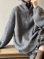 Women’s Half-Zip Stand Collar Sweater – Soft Warm Layer