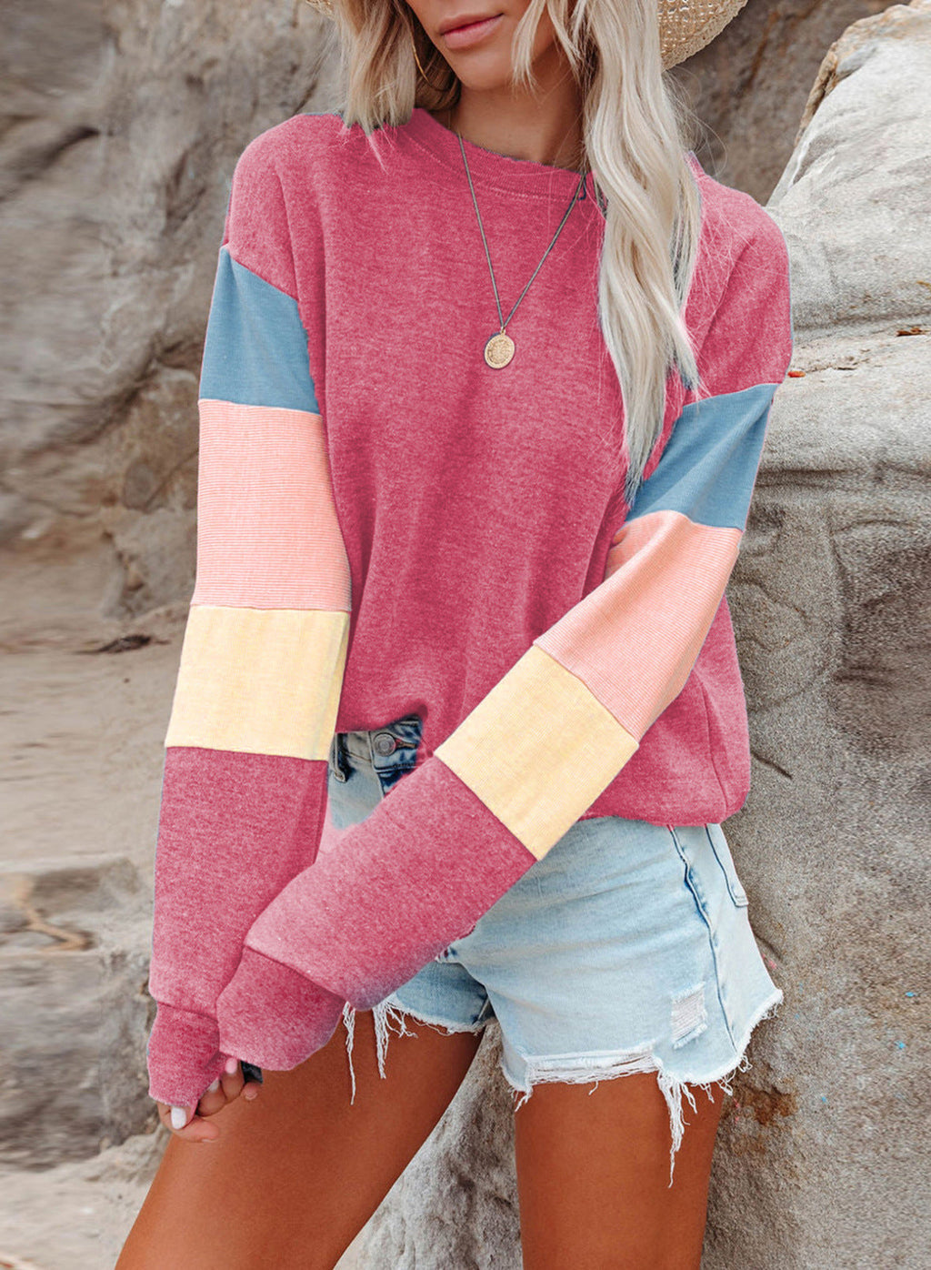 Women’s Color Sleeve Casual Sweater – Relaxed Everyday Knit