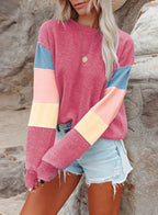 Women’s Color Sleeve Casual Sweater – Relaxed Everyday Knit