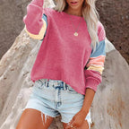 Women’s Color Sleeve Casual Sweater – Relaxed Everyday Knit