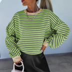 Women’s Striped Boxy Sweatshirt – Casual Contrast Trim Style