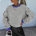 Women’s Striped Boxy Sweatshirt – Casual Contrast Trim Style