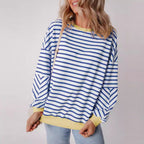 Women’s Striped Boxy Sweatshirt – Casual Contrast Trim Style